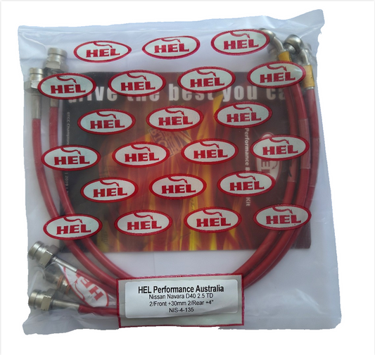 HEL Braided Brake Lines - Nissan Navara D40 2.5 TD 04-14 (4" Lift) (RED HOSE)
